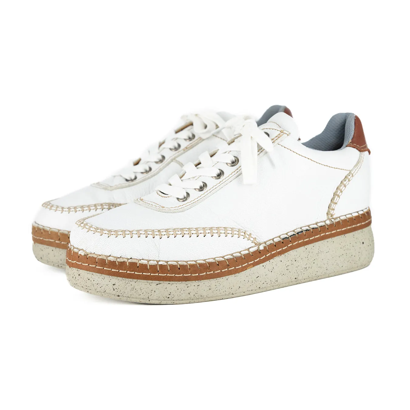 Accra : Ladies Leather Platform Espadrille Sneaker in White Cayak