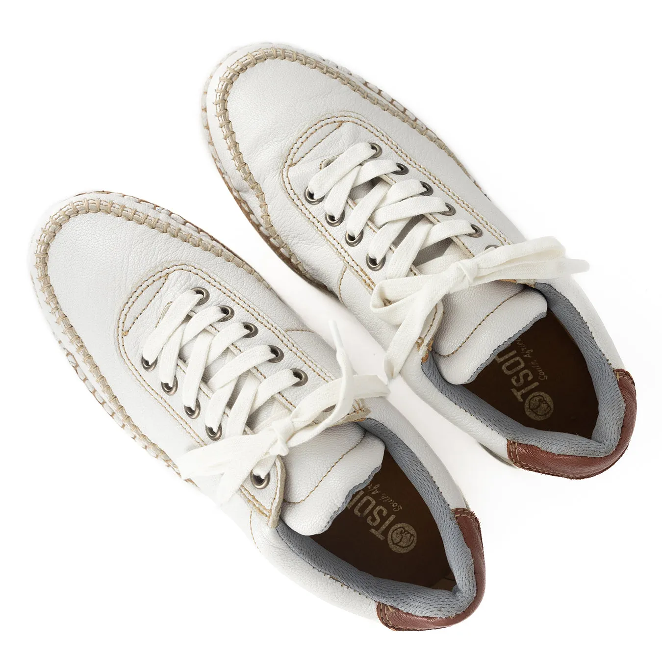 Accra : Ladies Leather Platform Espadrille Sneaker in White Cayak