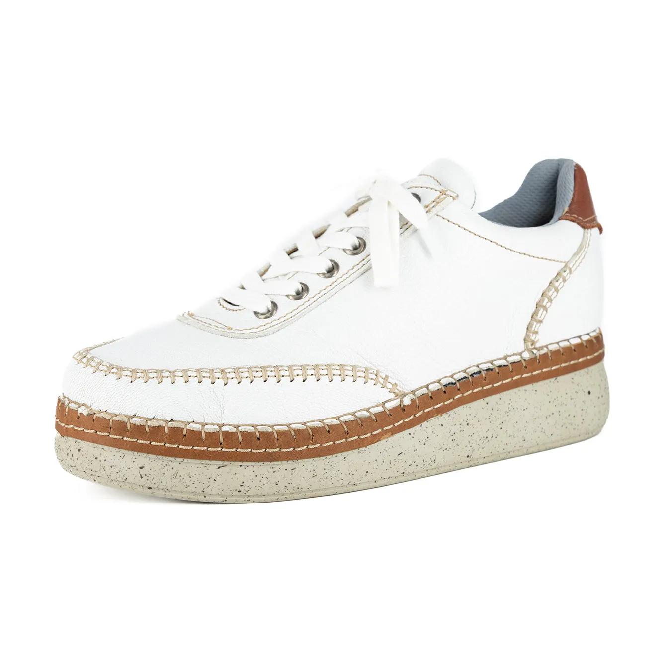 Accra : Ladies Leather Platform Espadrille Sneaker in White Cayak