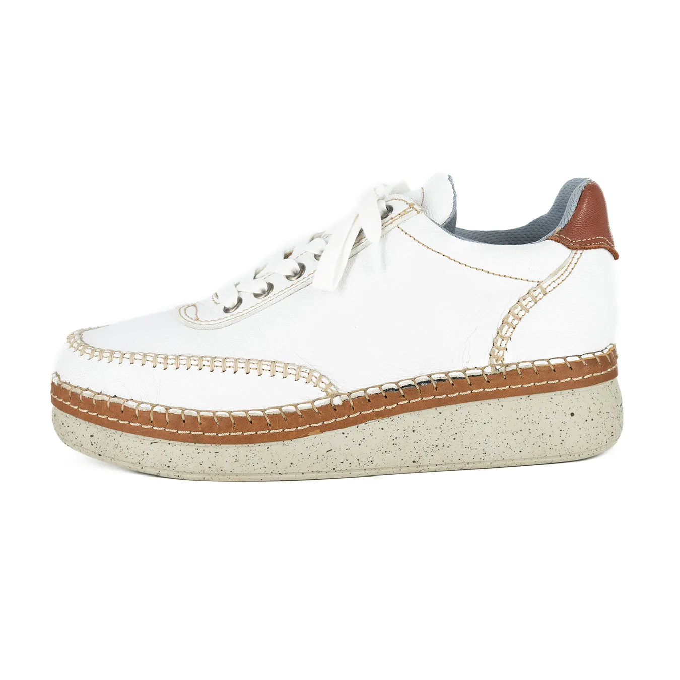 Accra : Ladies Leather Platform Espadrille Sneaker in White Cayak