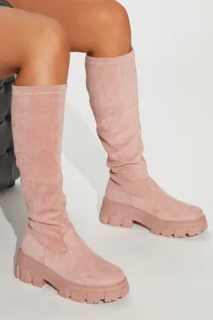 Across The Block Knee High Boots  - Pink