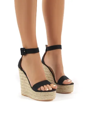 Amalie Black Espadrille Wedge Heeled Sandals