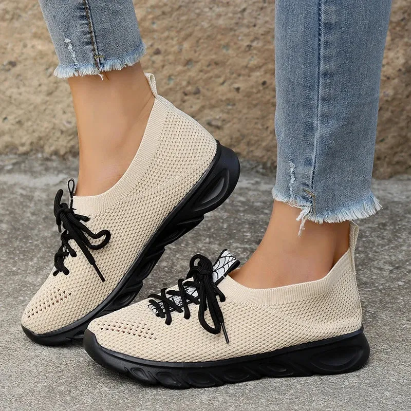 AMOZAE- - Breathable Knitting Flats Lightweight Slip-On Sneakers