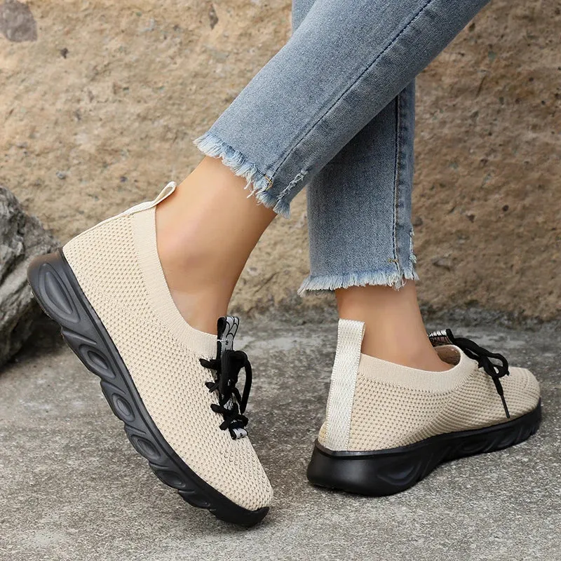 AMOZAE- - Breathable Knitting Flats Lightweight Slip-On Sneakers