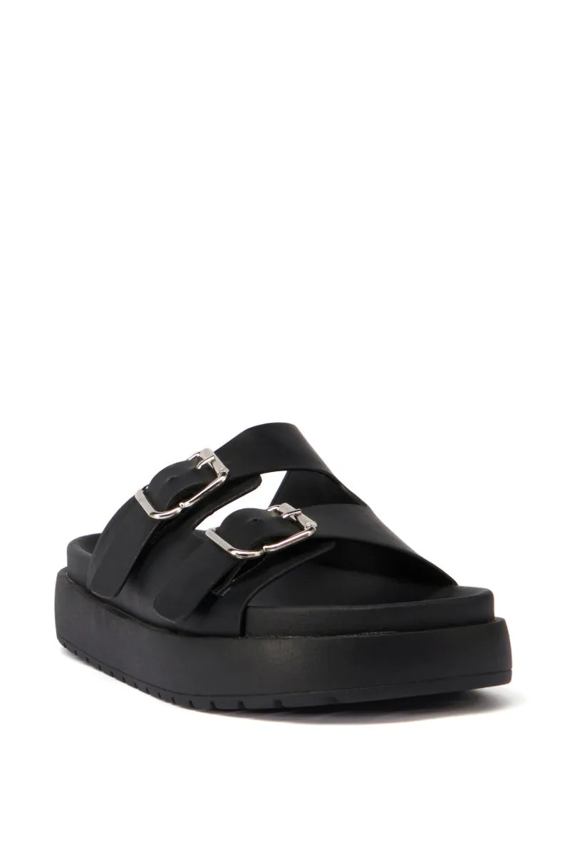 AZALEA WANG COSTANZA BLACK FLATFORM SANDAL