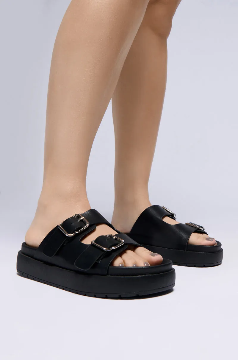 AZALEA WANG COSTANZA BLACK FLATFORM SANDAL