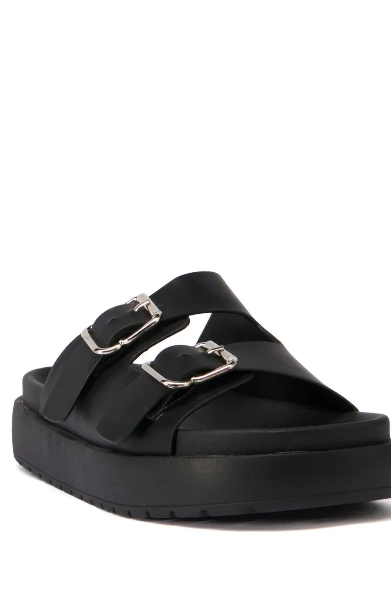 AZALEA WANG COSTANZA BLACK FLATFORM SANDAL