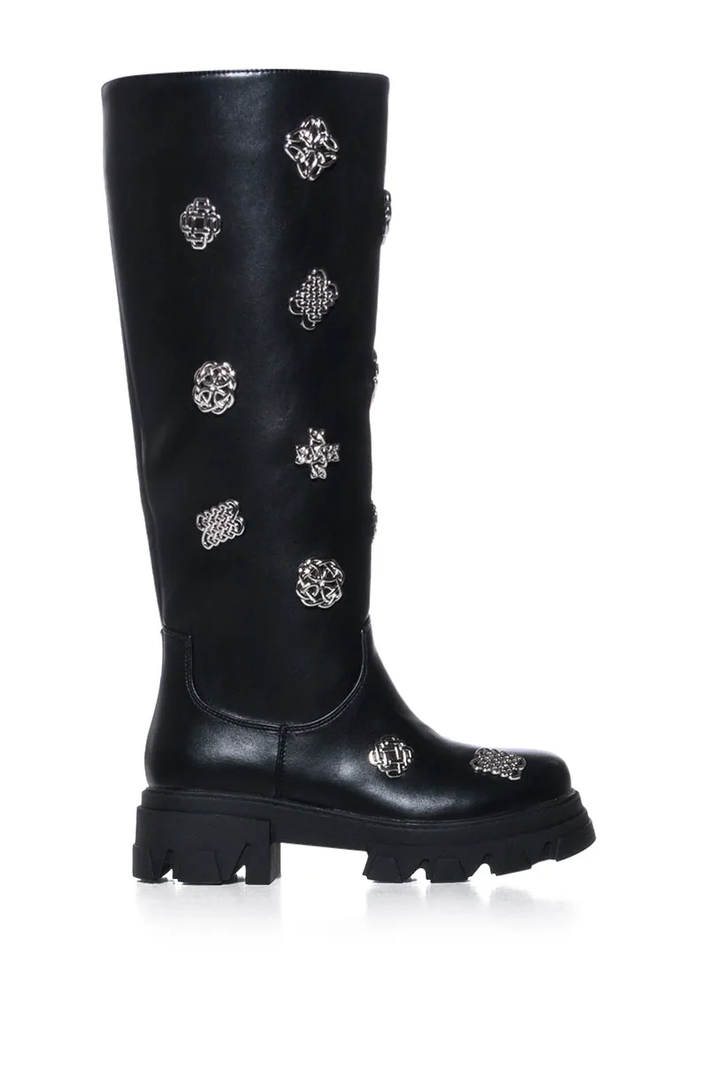 AZALEA WANG DALKEY SILVER HARDWARE EMBELLISHED BOOT