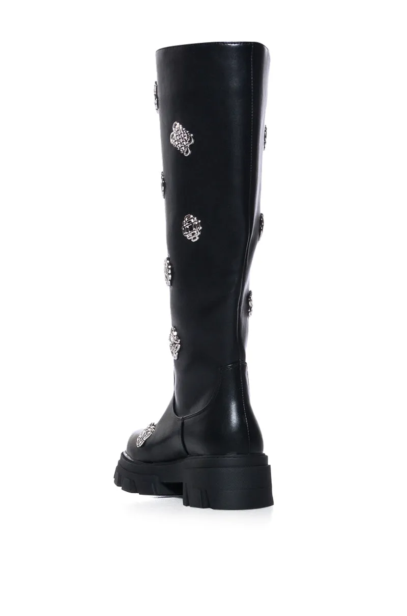 AZALEA WANG DALKEY SILVER HARDWARE EMBELLISHED BOOT