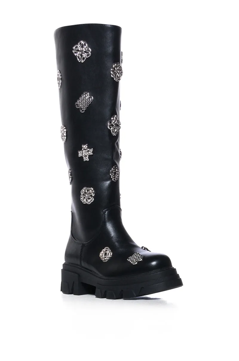 AZALEA WANG DALKEY SILVER HARDWARE EMBELLISHED BOOT