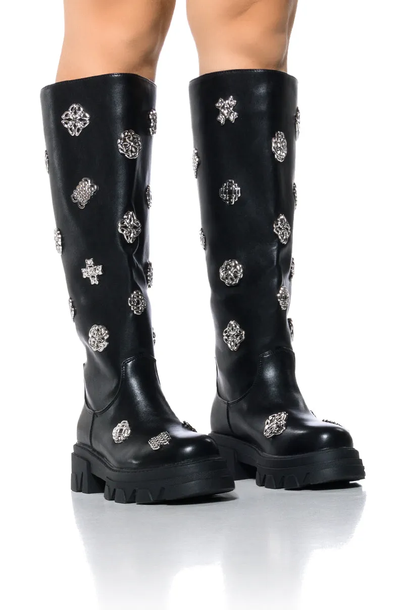 AZALEA WANG DALKEY SILVER HARDWARE EMBELLISHED BOOT