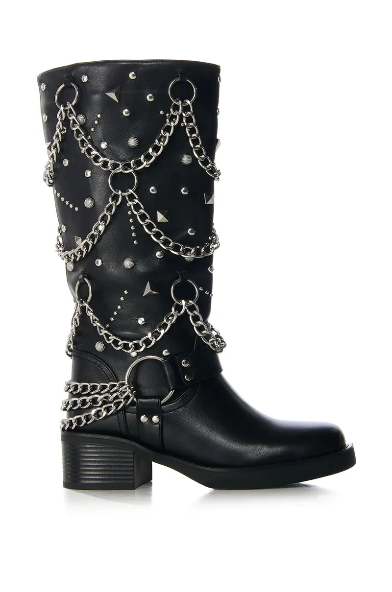 AZALEA WANG FILLMORE BLACK EMBELLISHED HARDWARE FLAT BOOTIE