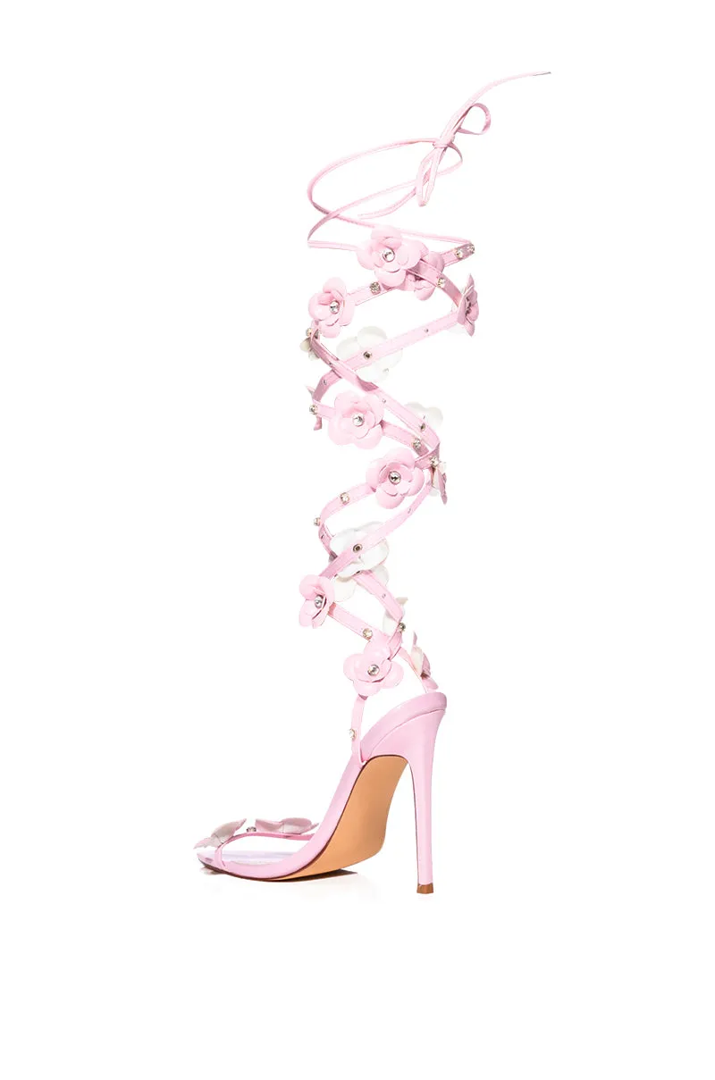 AZALEA WANG HUMBLE FLOWER TIE UP SANDAL IN PINK