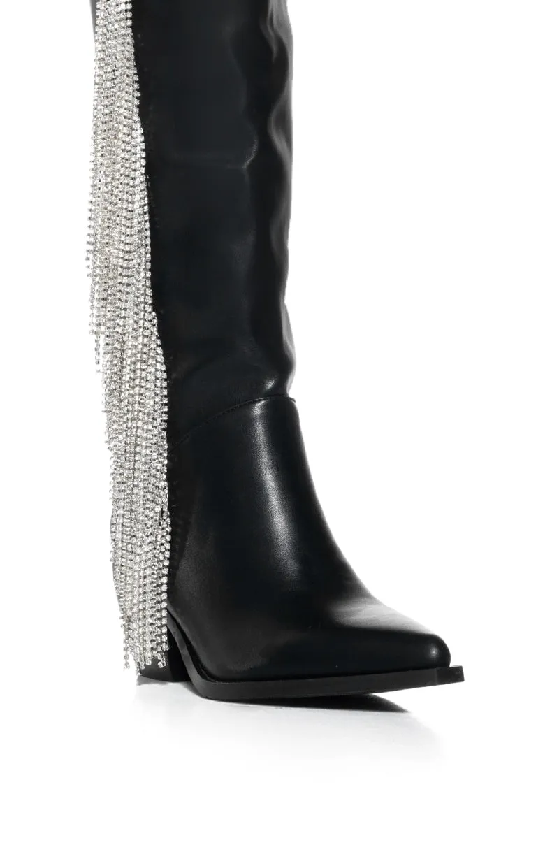 AZALEA WANG JOY DISTRICT DIAMOND FRINGE BLACK WESTERN BOOT