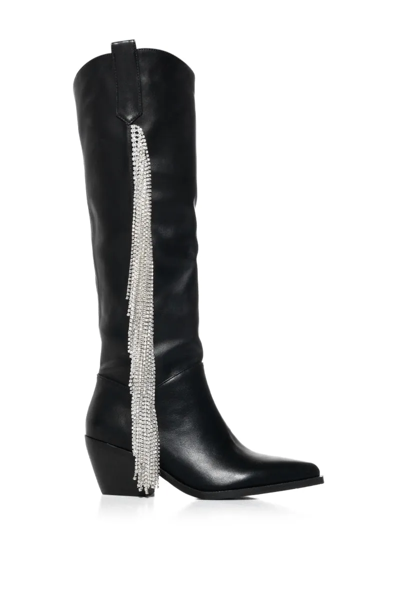 AZALEA WANG JOY DISTRICT DIAMOND FRINGE BLACK WESTERN BOOT