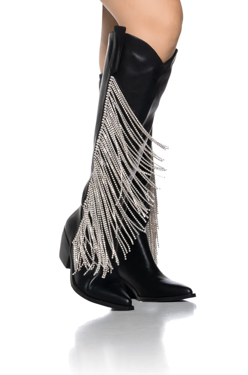 AZALEA WANG JOY DISTRICT DIAMOND FRINGE BLACK WESTERN BOOT