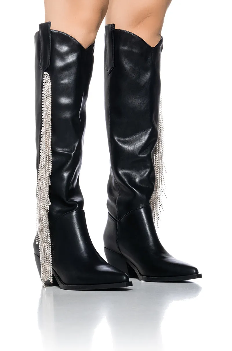 AZALEA WANG JOY DISTRICT DIAMOND FRINGE BLACK WESTERN BOOT