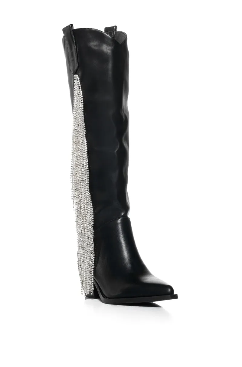 AZALEA WANG JOY DISTRICT DIAMOND FRINGE BLACK WESTERN BOOT