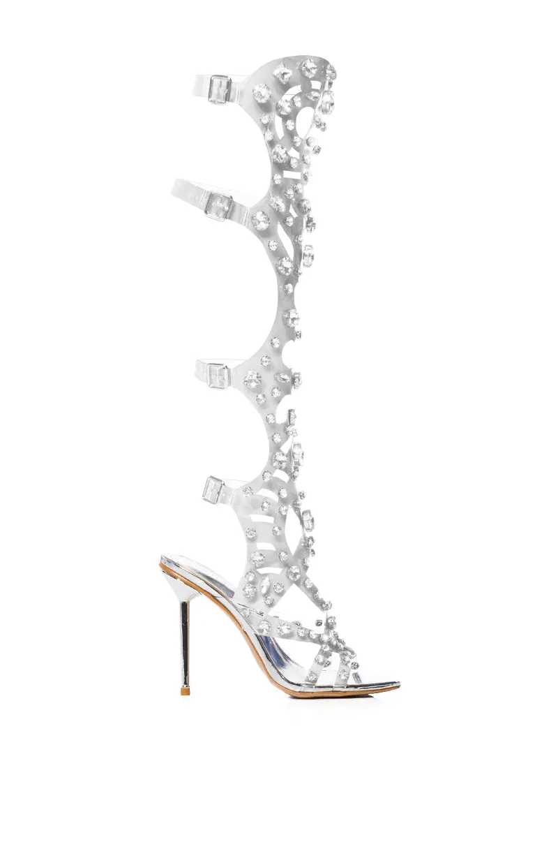 AZALEA WANG LEANNA EMBELLISHED GLADIATOR SANDAL IN SILVER