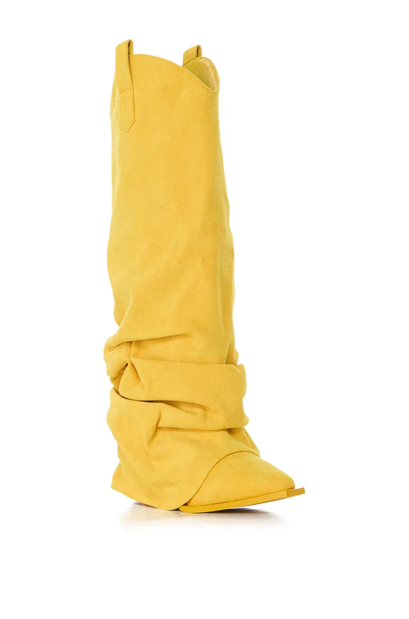 AZALEA WANG LETTICE FAUX SUEDE WESTERN BOOT IN YELLOW