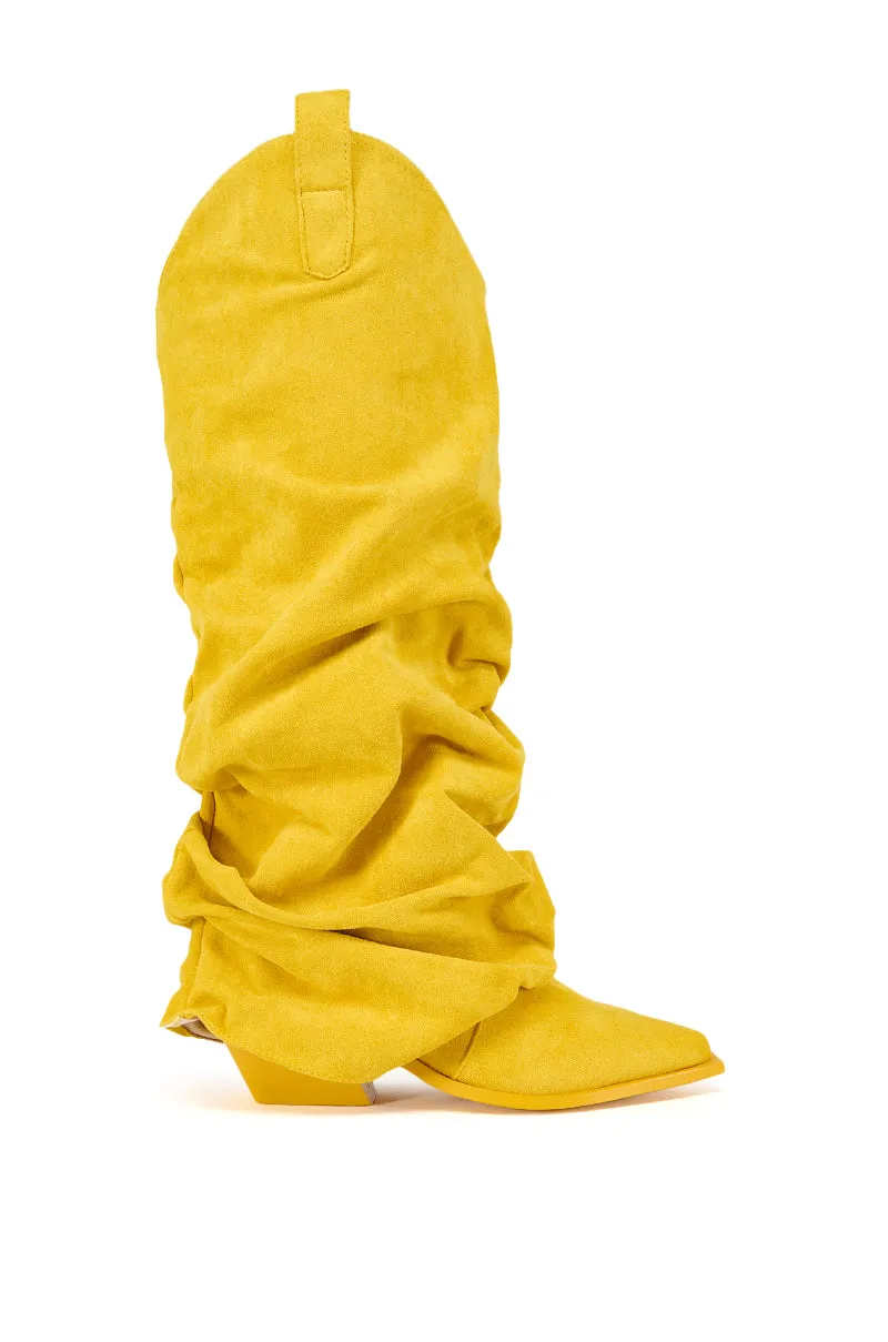 AZALEA WANG LETTICE FAUX SUEDE WESTERN BOOT IN YELLOW