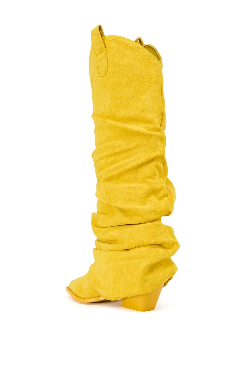 AZALEA WANG LETTICE FAUX SUEDE WESTERN BOOT IN YELLOW