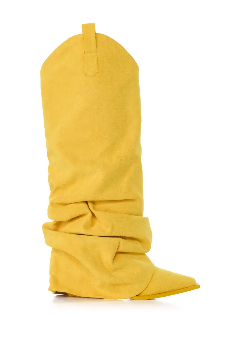 AZALEA WANG LETTICE FAUX SUEDE WESTERN BOOT IN YELLOW