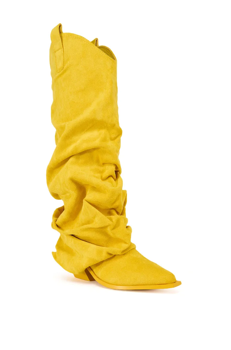 AZALEA WANG LETTICE FAUX SUEDE WESTERN BOOT IN YELLOW