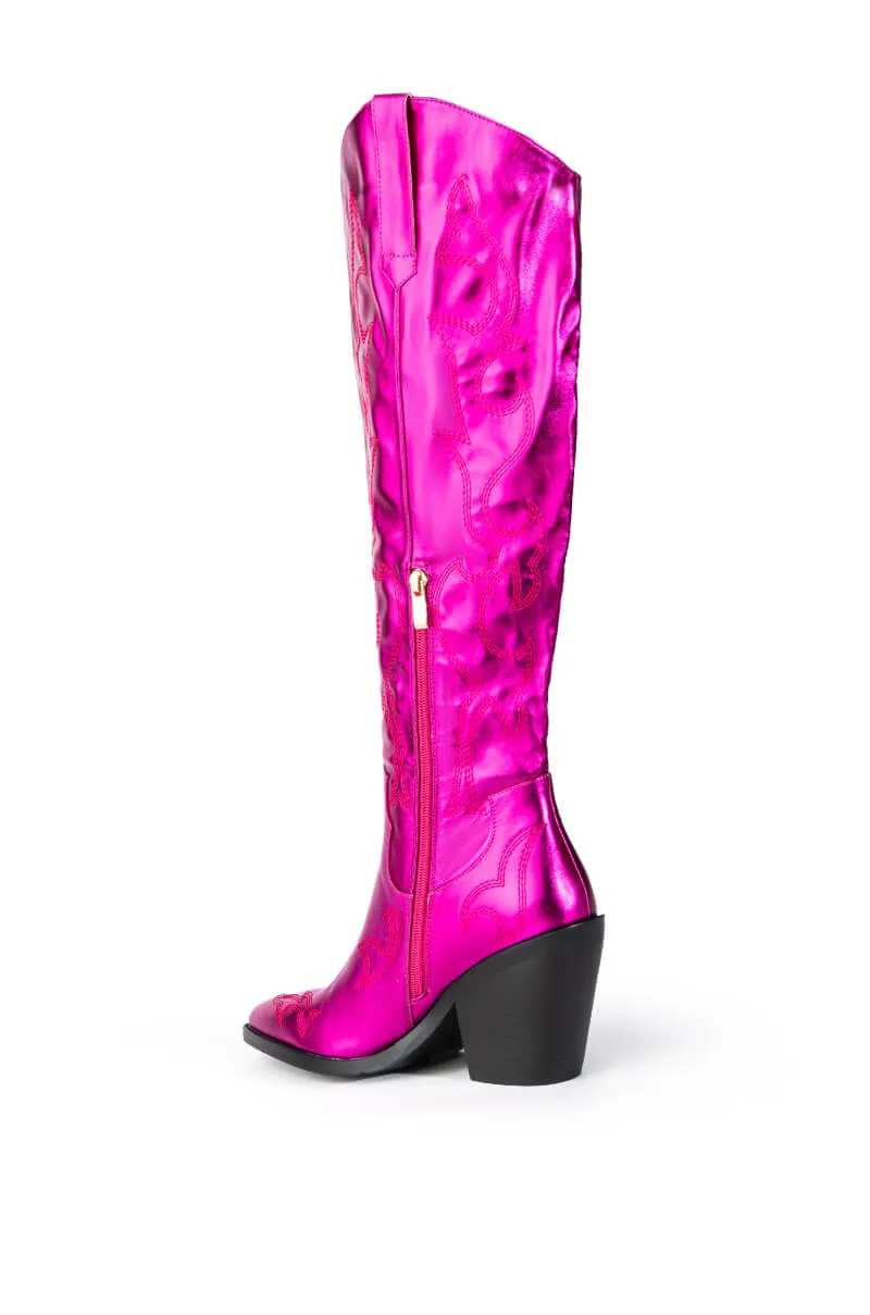 AZALEA WANG MIMI METALLIC WESTERN BOOT IN PINK