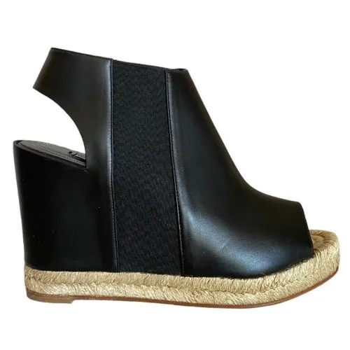 BALENCIAGA Black Leather Open Toe Espadrille Wedge Sandals, Size 40