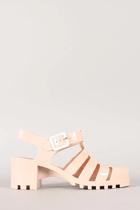 Bamboo Jelly Chunky Heel Round Toe Sandal