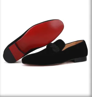 Black Rope Tassel Velvet Loafers