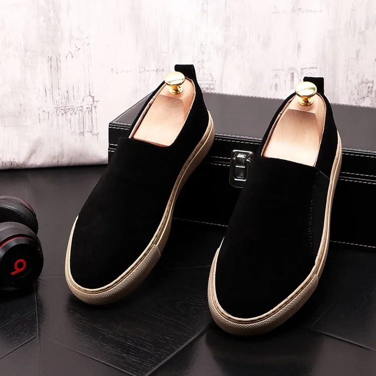 Black Suede Leather Casual Slip-on Sneakers