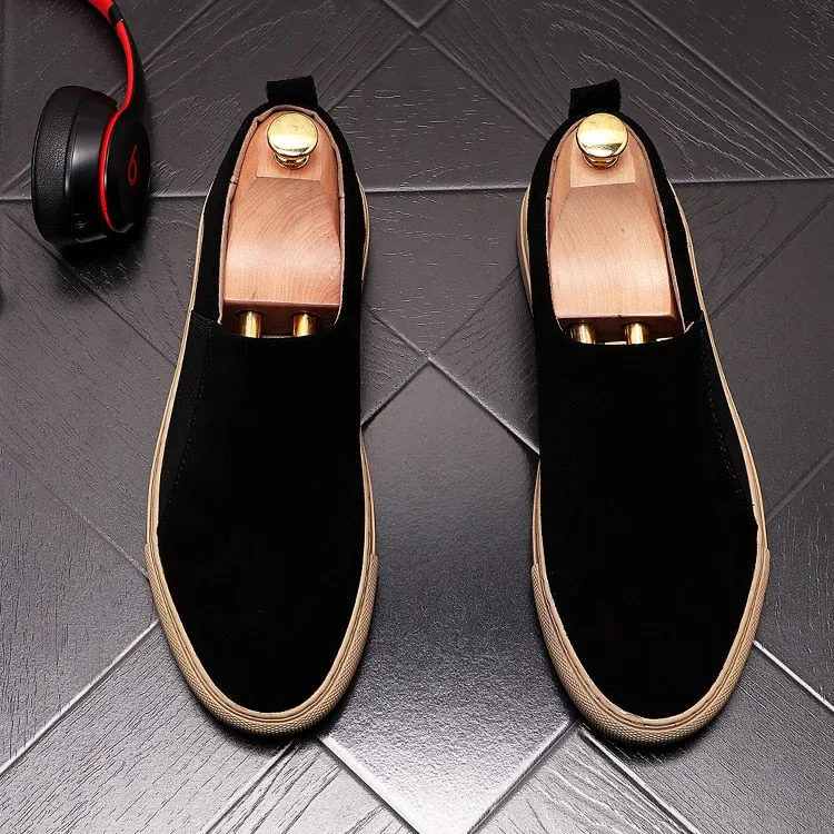 Black Suede Leather Casual Slip-on Sneakers