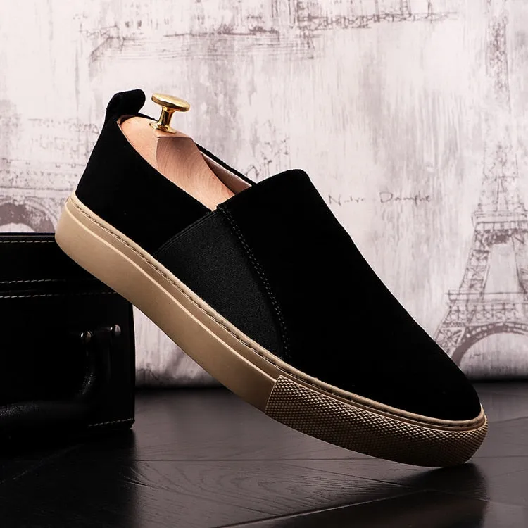 Black Suede Leather Casual Slip-on Sneakers