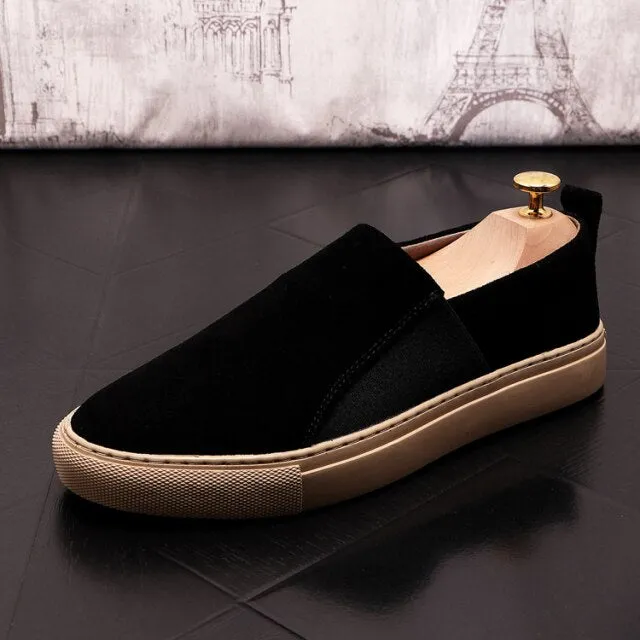 Black Suede Leather Casual Slip-on Sneakers