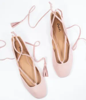 Blush Pink Suede Lace Up Flats