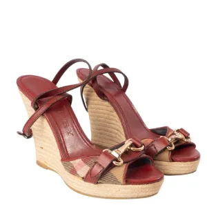 Burberry House Check Canvas Tenbury Ankle Strap Wedge