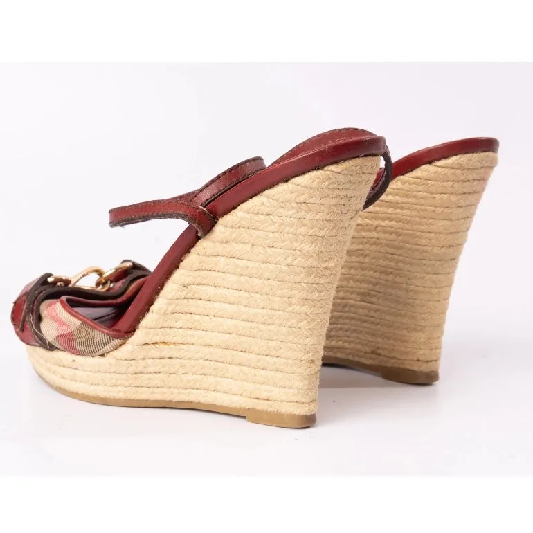 Burberry House Check Canvas Tenbury Ankle Strap Wedge