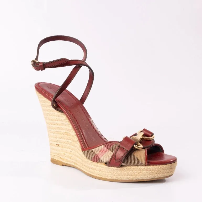 Burberry House Check Canvas Tenbury Ankle Strap Wedge