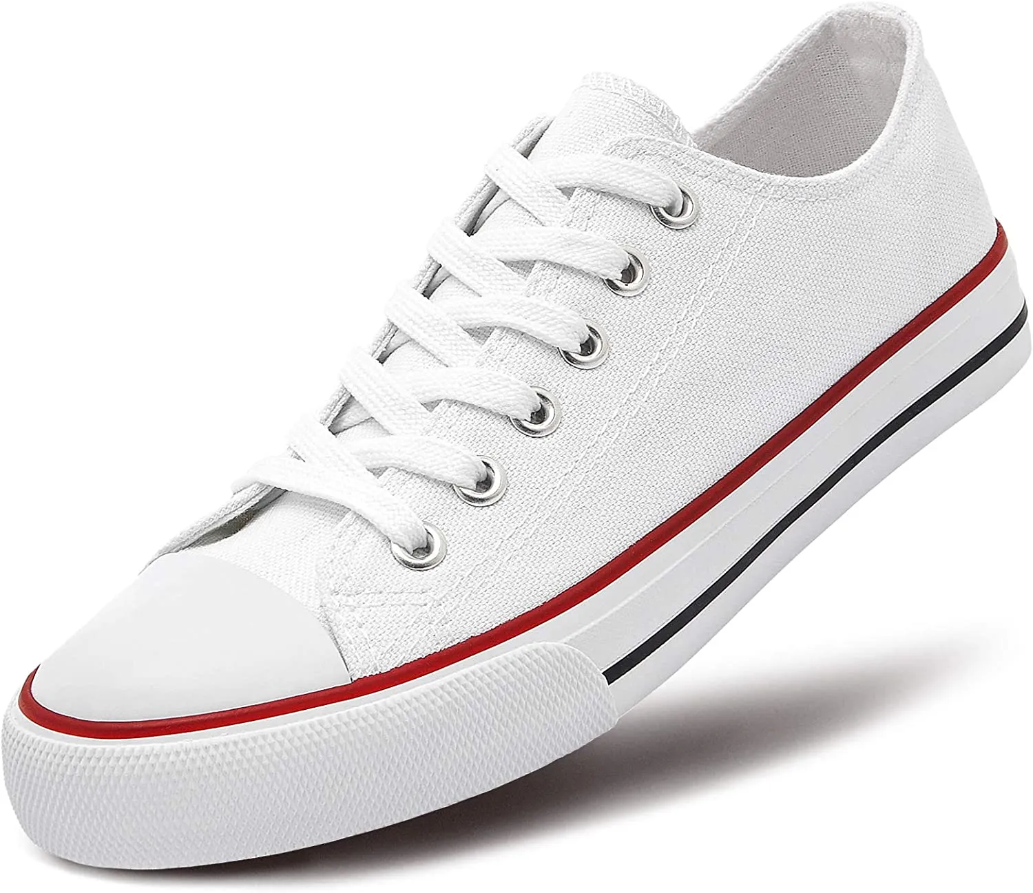 Canvas White Striped Lace Up Low Top Casual Shoes