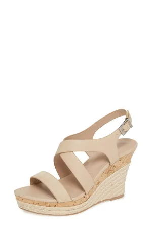 Charles David Layne Nude Espadrille Leather Slingback Platform Wedge Sandals