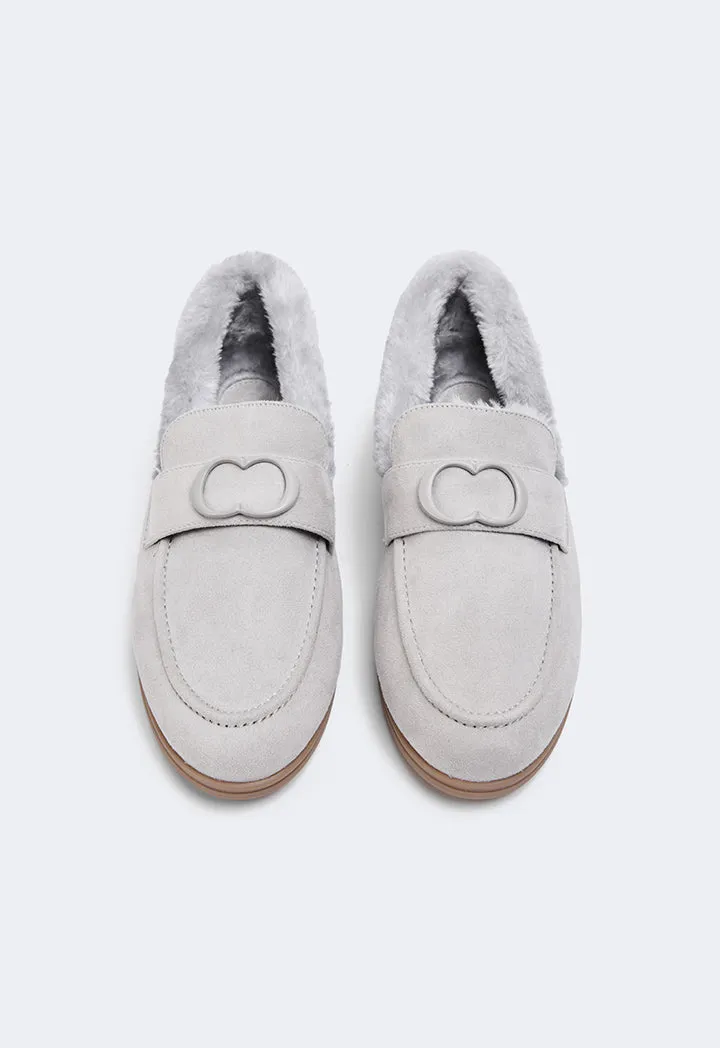 Choice Shearling Detailed Suede Loafers Grey