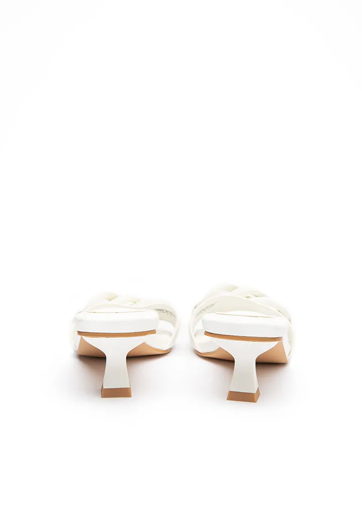 Choice Square Open Toe Chunky Link Vamp Mules White