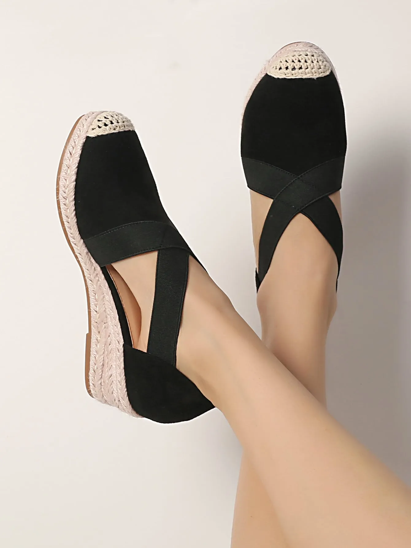 Cut Out Espadrille Faux Suede Court Wedge Shoes