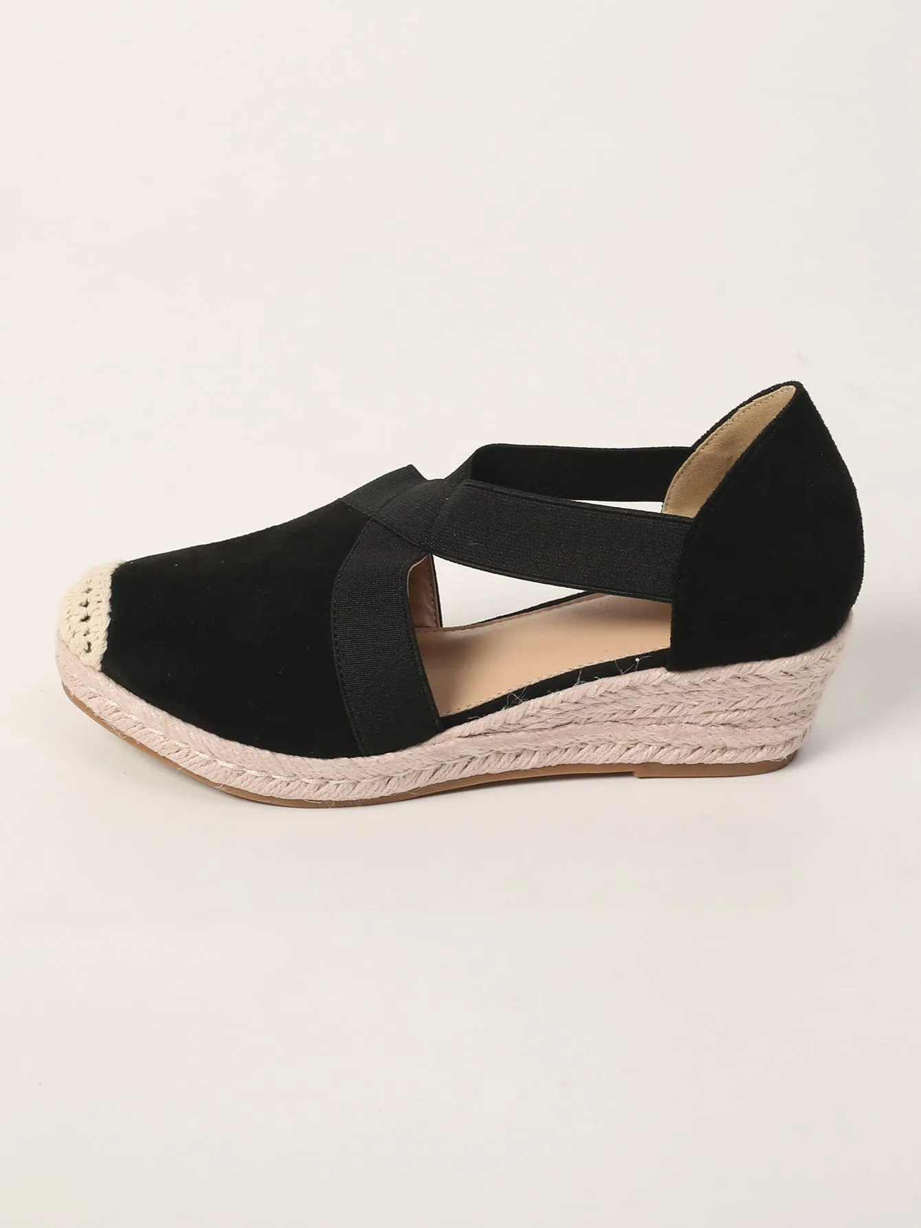 Cut Out Espadrille Faux Suede Court Wedge Shoes