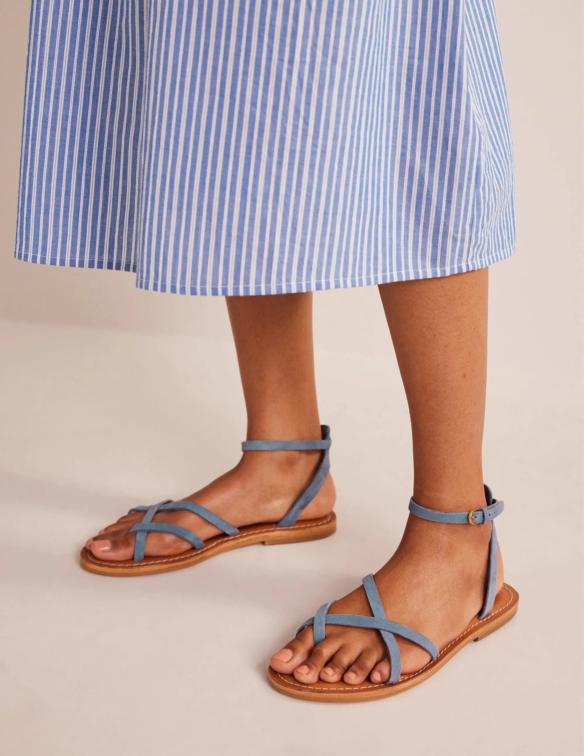 Easy Flat Sandals-Corporal Blue Suede