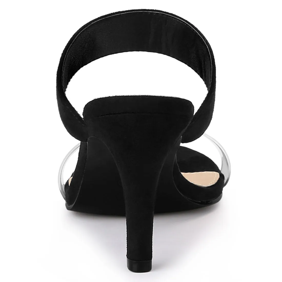 Faux Suede Clear Strap Slides Stiletto Heel Sandals