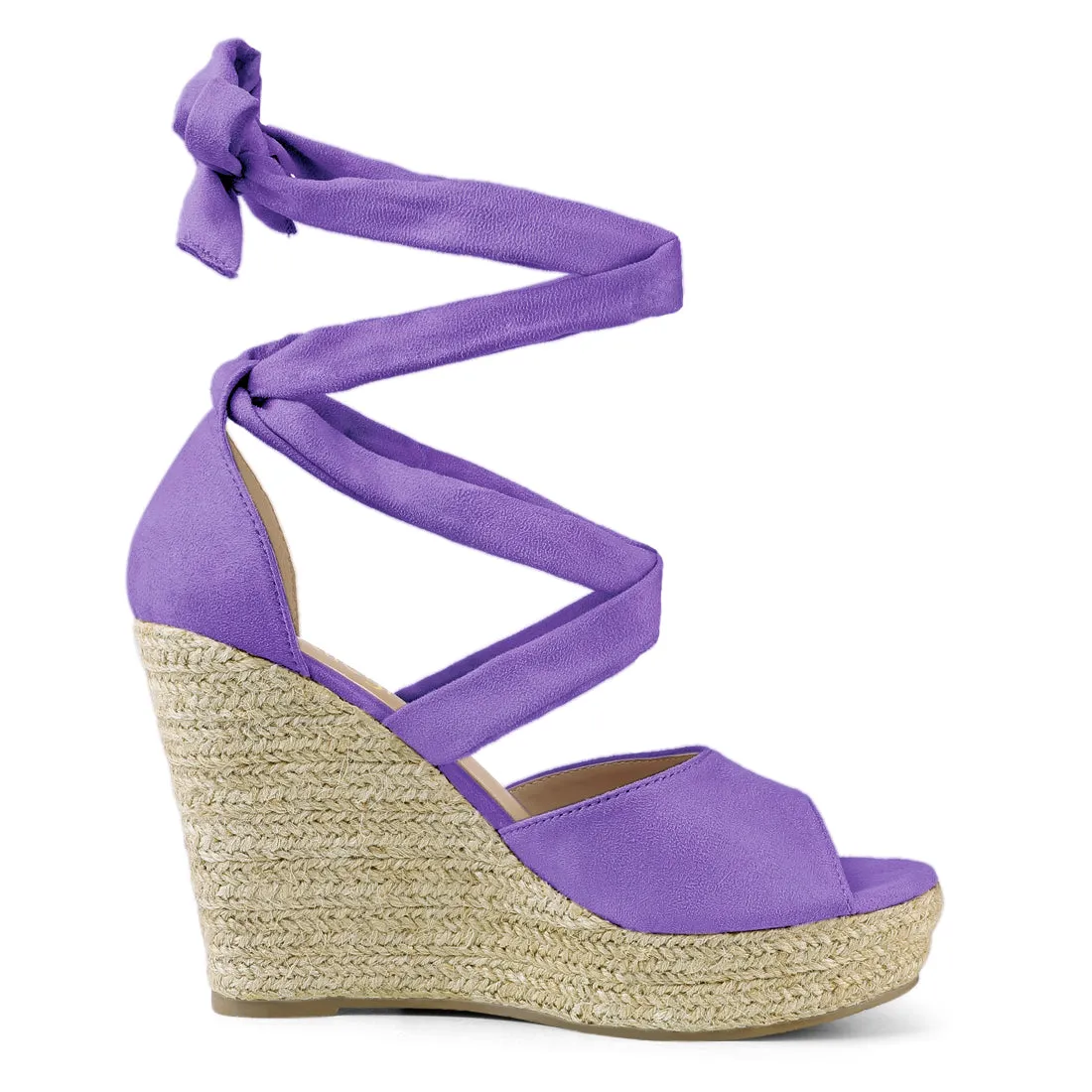 Faux Suede Lace Up Espadrille Wedge Heel Sandals