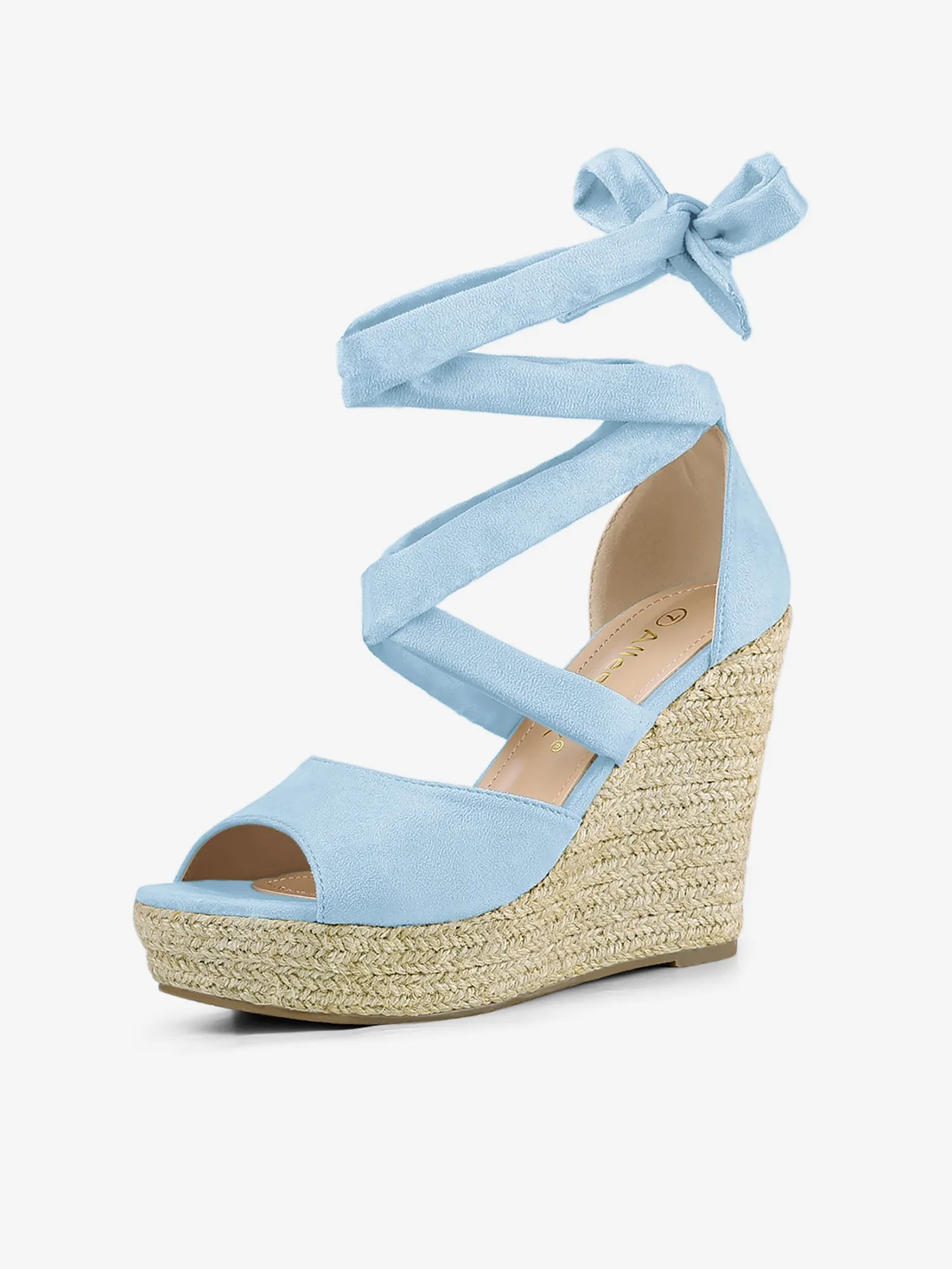 Faux Suede Lace Up Espadrille Wedge Heel Sandals